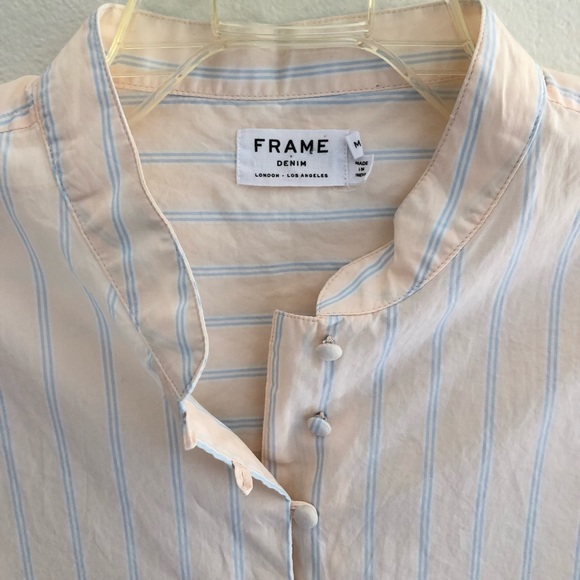 Frame Ruffle Cuff Cotton Shirt In Light Pink blue - Picture 5 of 9